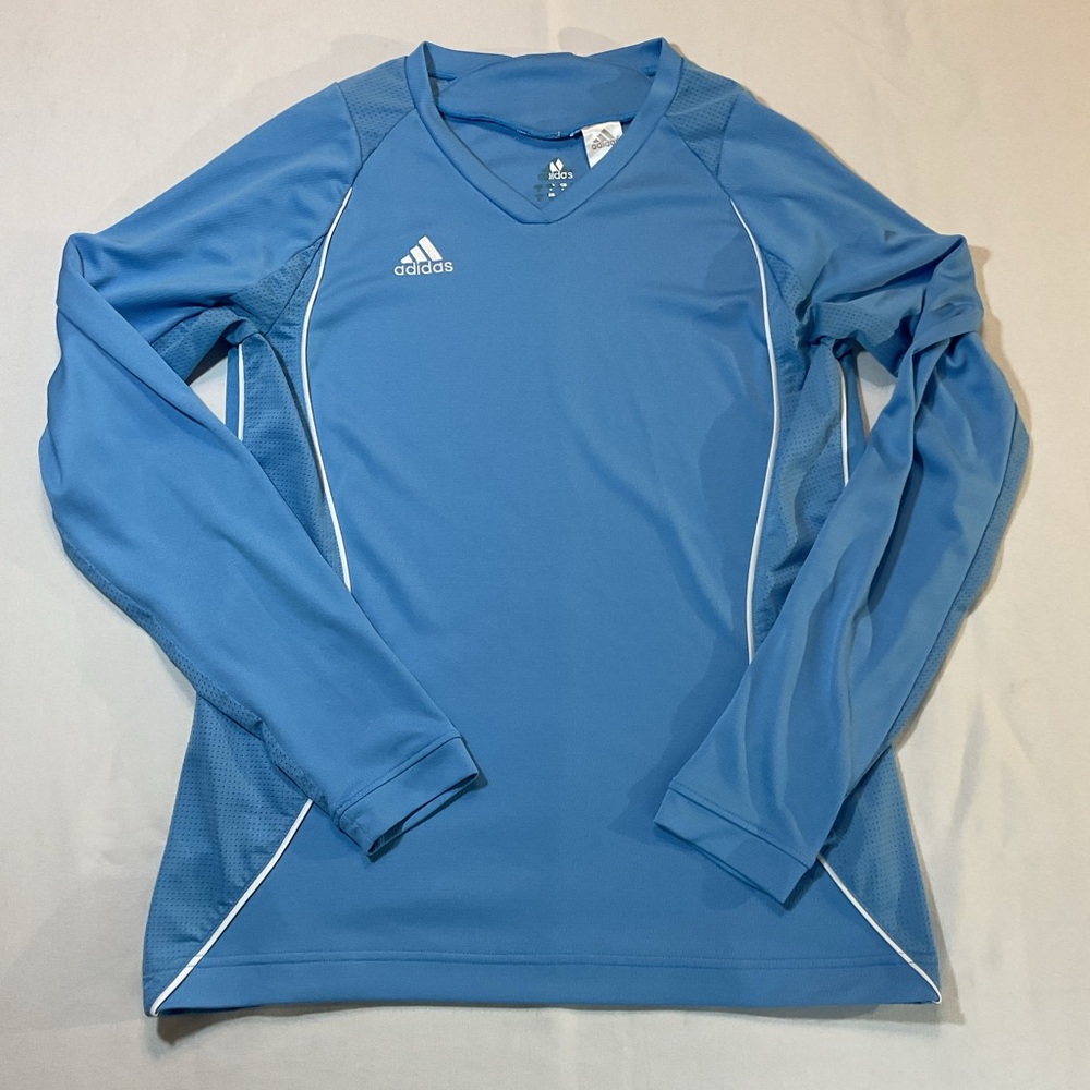 Adidas Womens Light Blue Long Sleeve Fitted Athletic Top, Size M Sport Wicking